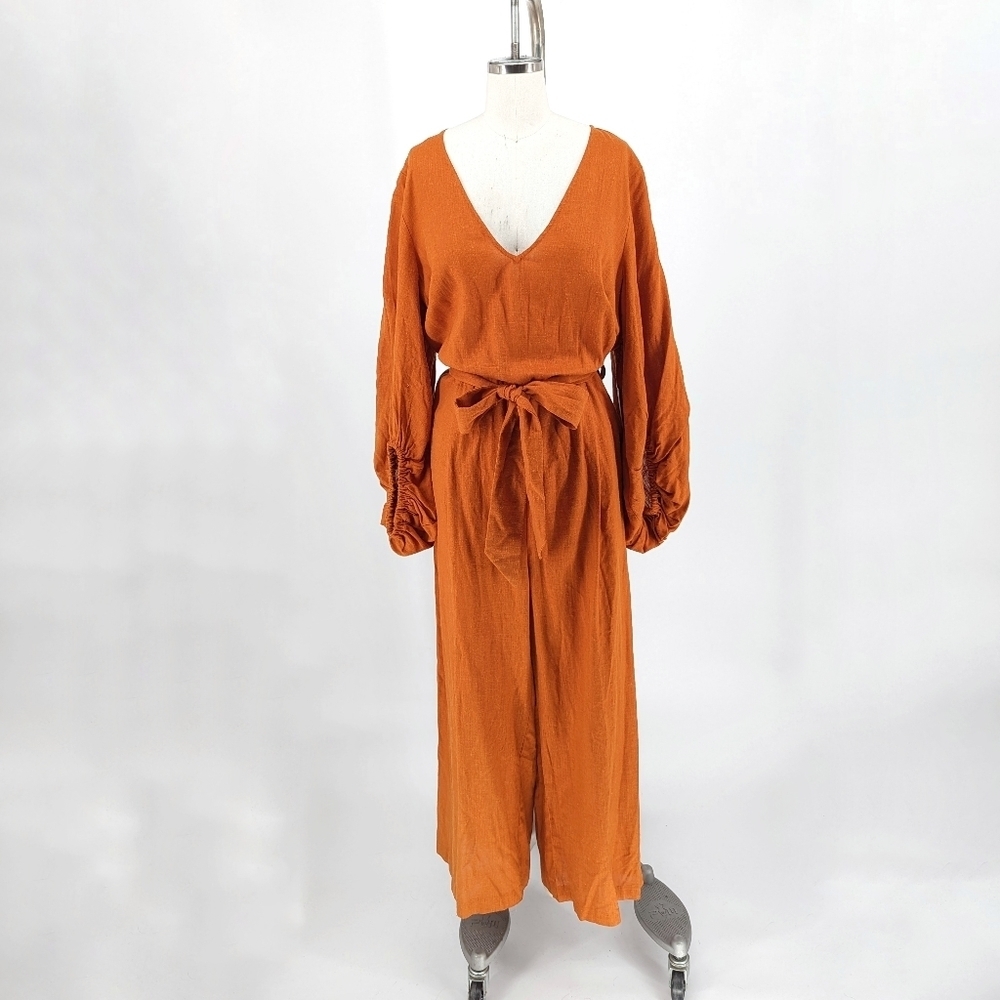 Eloquii Wide Leg Jumpsuit Brown 16 balloon sleeve hipster rustic cottagecore